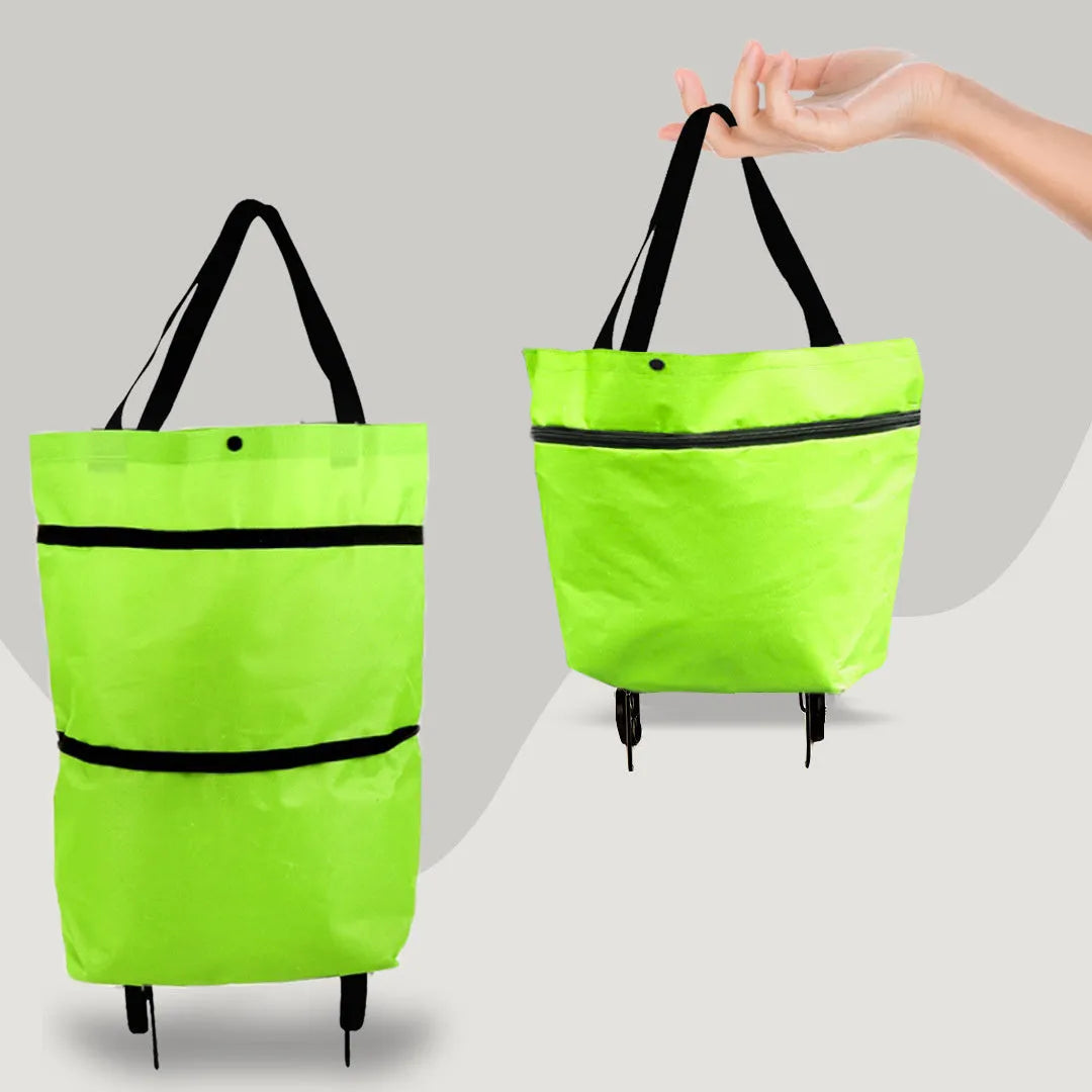 2 in 1 foldable shopping cart with wheels, Oxford cloth bag, 25kg capacity, in green