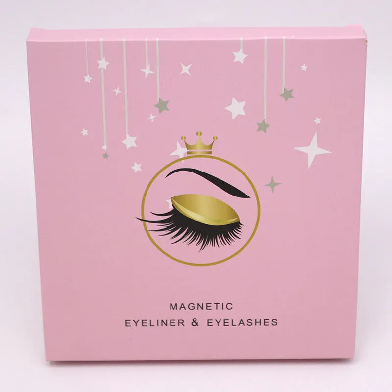Magnetic eyelashes set showing eyeliner and reusable false lashes with 5 pairs included