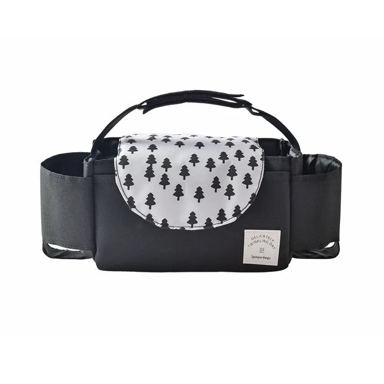 Oxford cloth hanging mommy bag with 20-35L capacity for car baby storage, in black, dark gray, sky blue, and pink tassels colours