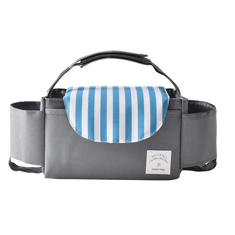 Oxford cloth hanging mommy bag with 20-35L capacity for car baby storage, in black, dark gray, sky blue, and pink tassels colours