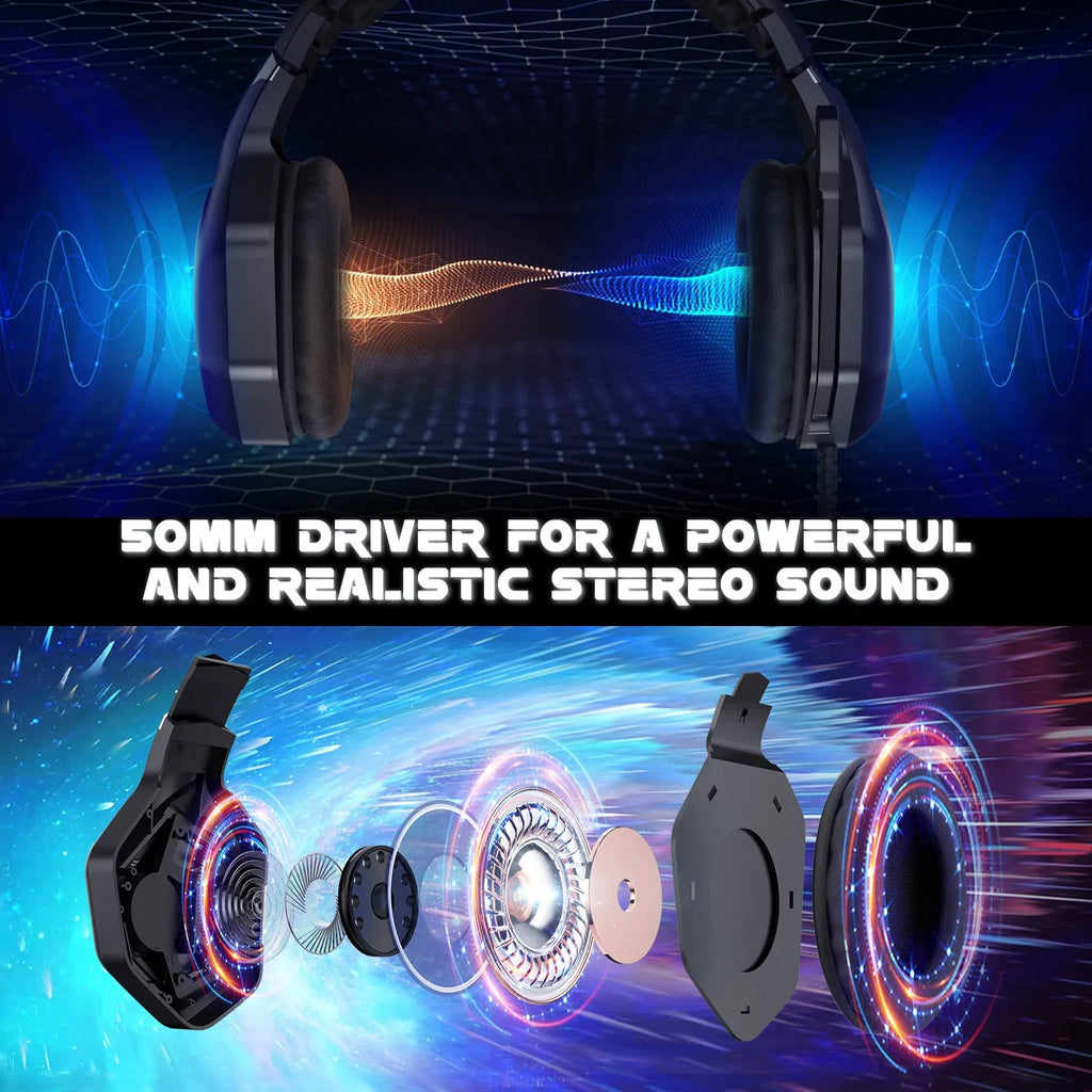 ONIKUMA K10 PRO black gaming headset with LED light and microphone for PS4 PS5 Xbox One