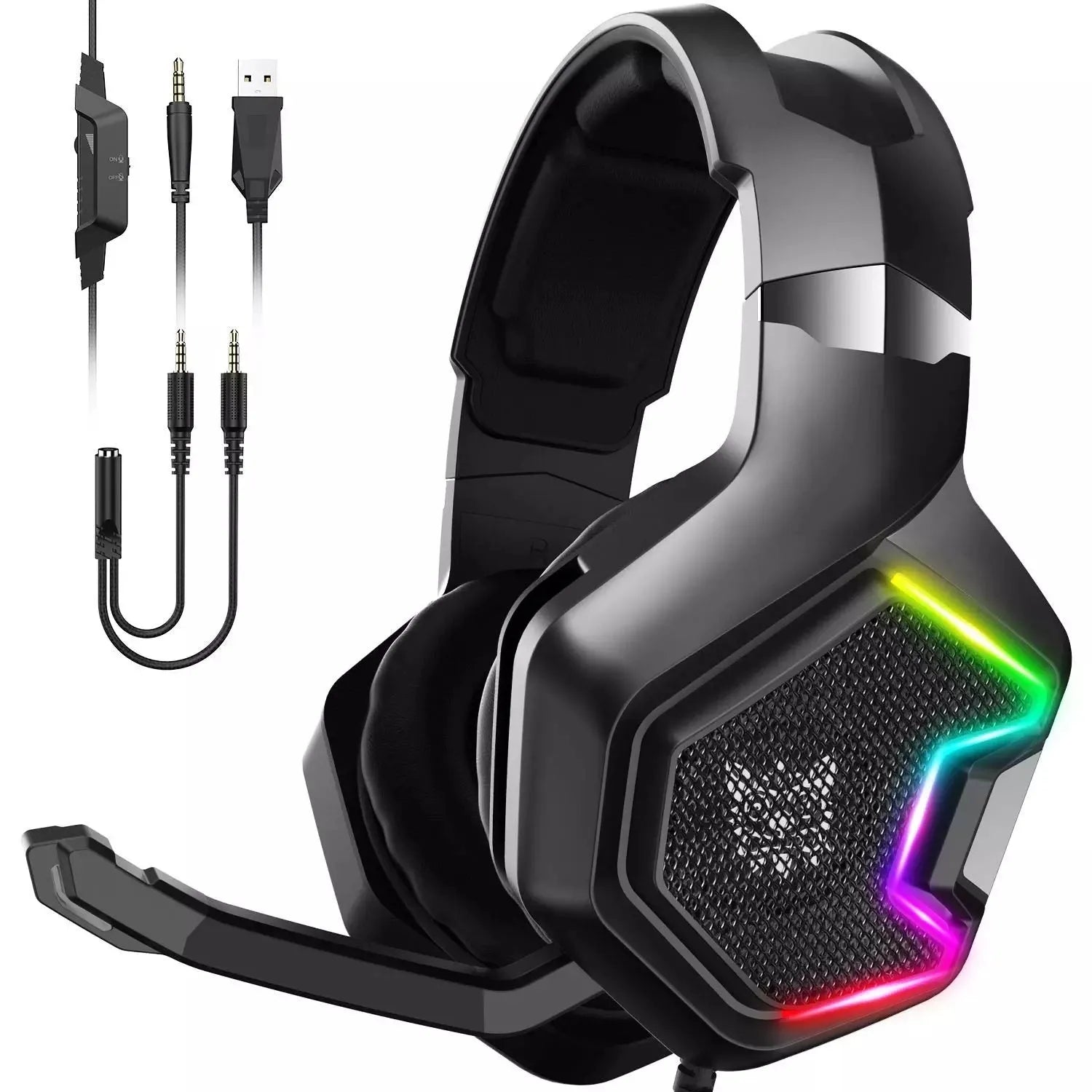 ONIKUMA K10 PRO black gaming headset with LED light and microphone for PS4 PS5 Xbox One