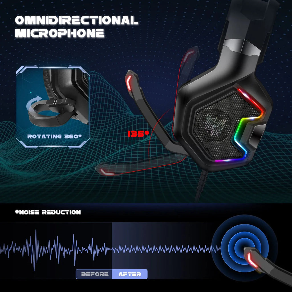 ONIKUMA K10 PRO black gaming headset with LED light and microphone for PS4 PS5 Xbox One