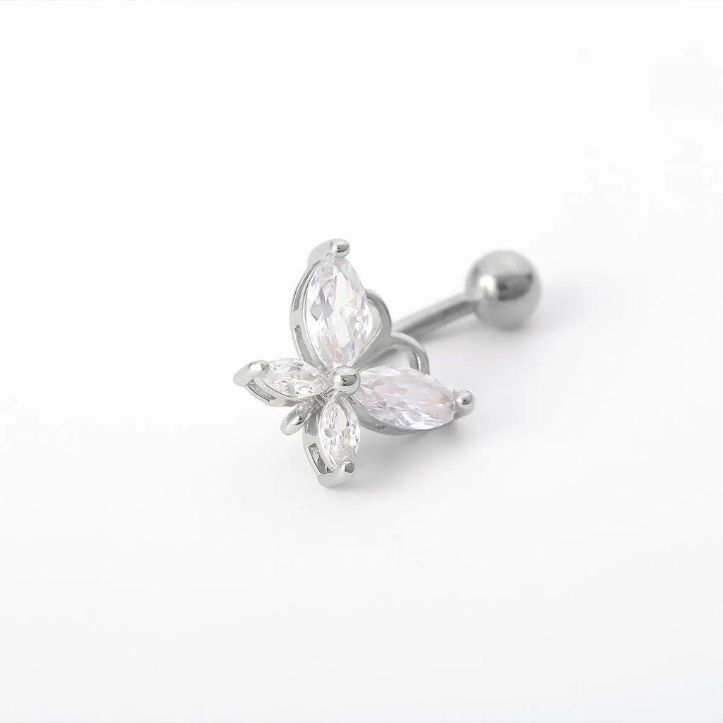 Gold 0003 stainless steel butterfly belly button ring on white background