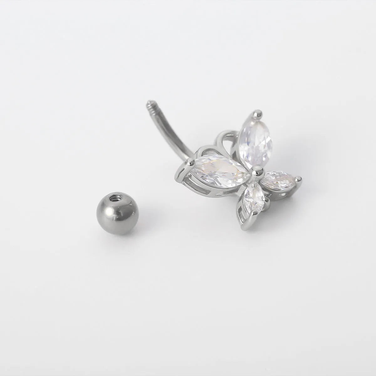 Gold 0003 stainless steel butterfly belly button ring on white background