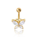 Gold 0003 stainless steel butterfly belly button ring on white background