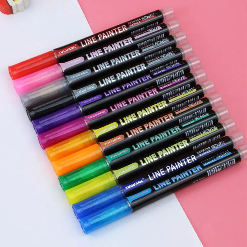 12-colour outline hand account highlighter set with metal barrels and round tips on white background