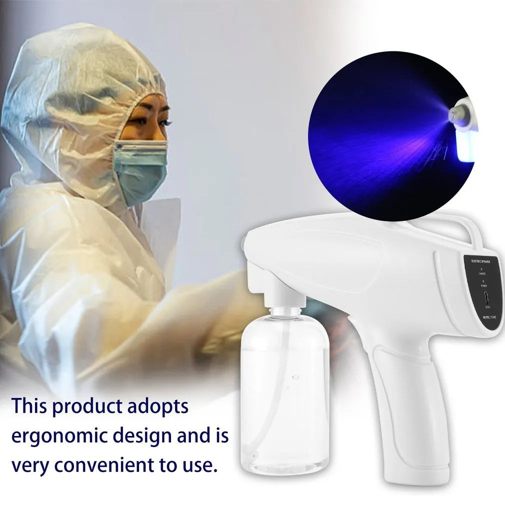 White handheld wireless electric spray disinfection gun with USB Type-C port