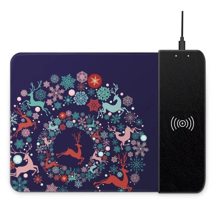 Wireless charging mouse pad with RGB lighting and colourful cartoon dot pattern