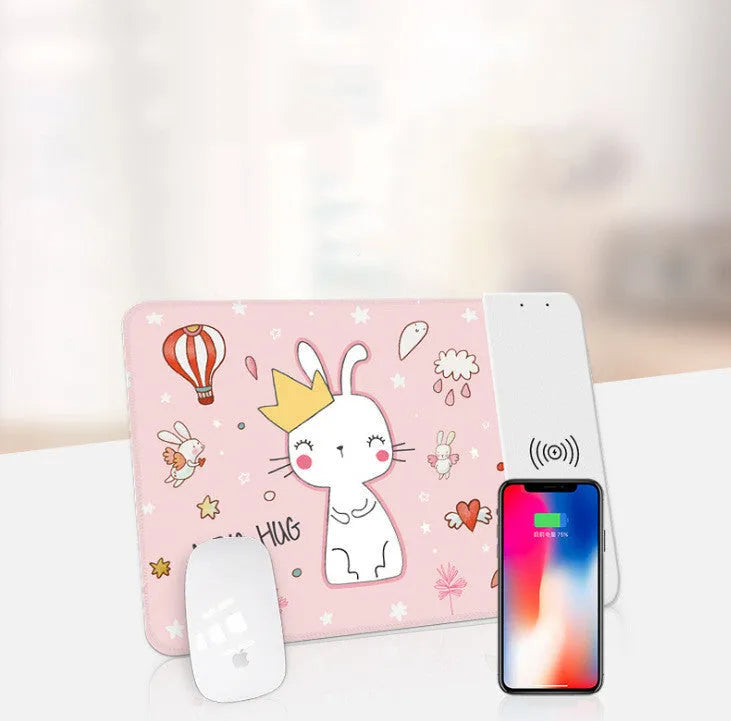 Wireless charging mouse pad with RGB lighting and colourful cartoon dot pattern