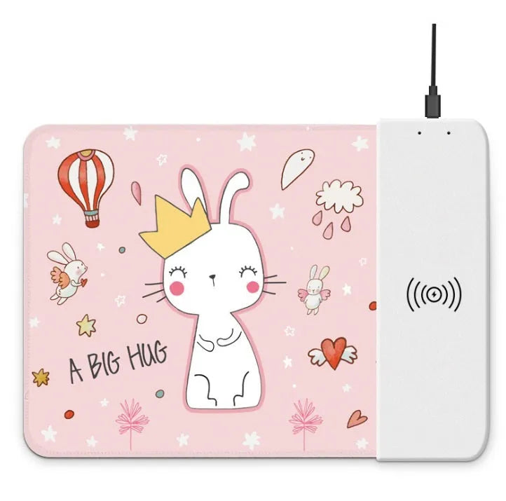 Wireless charging mouse pad with RGB lighting and colourful cartoon dot pattern