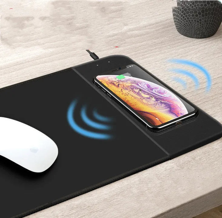 Wireless charging mouse pad with RGB lighting and colourful cartoon dot pattern