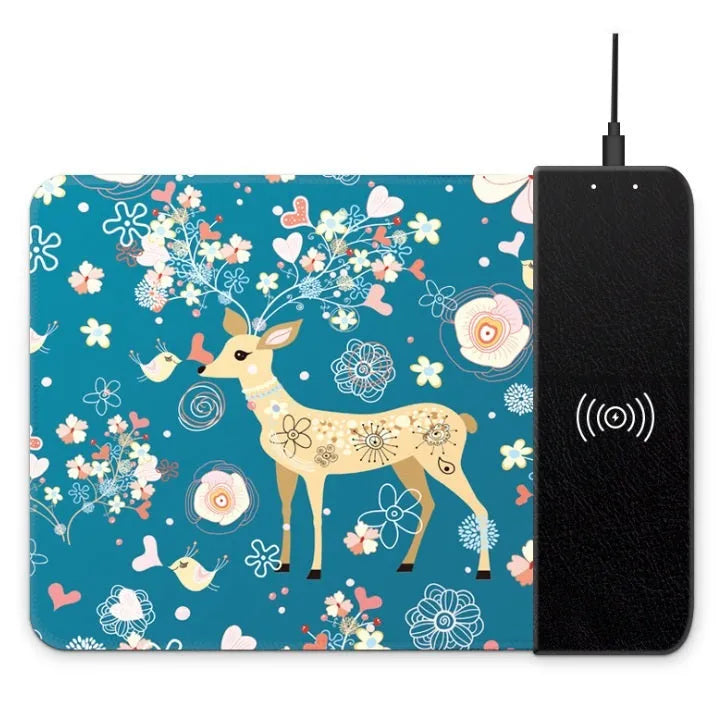 Wireless charging mouse pad with RGB lighting and colourful cartoon dot pattern