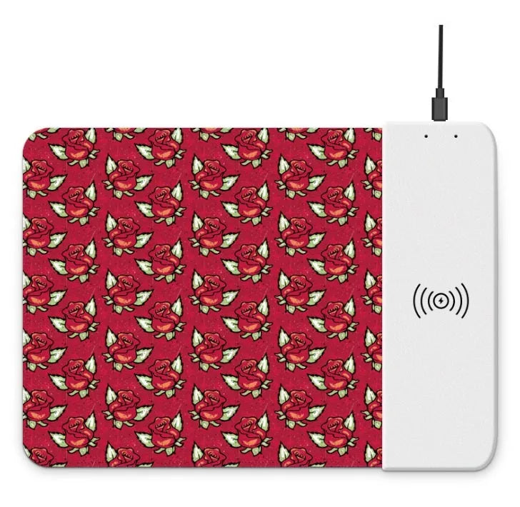 Wireless charging mouse pad with RGB lighting and colourful cartoon dot pattern