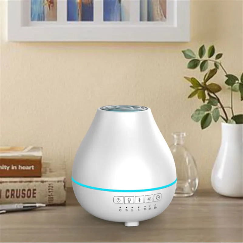 White round Bluetooth humidifier aroma diffuser with night light and speaker