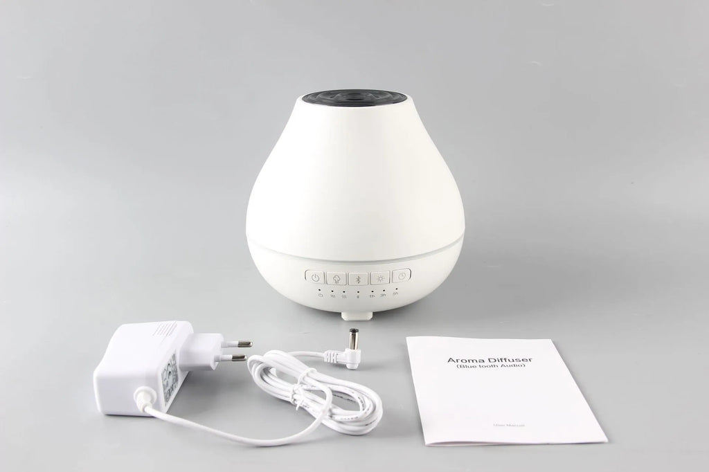White round Bluetooth humidifier aroma diffuser with night light and speaker