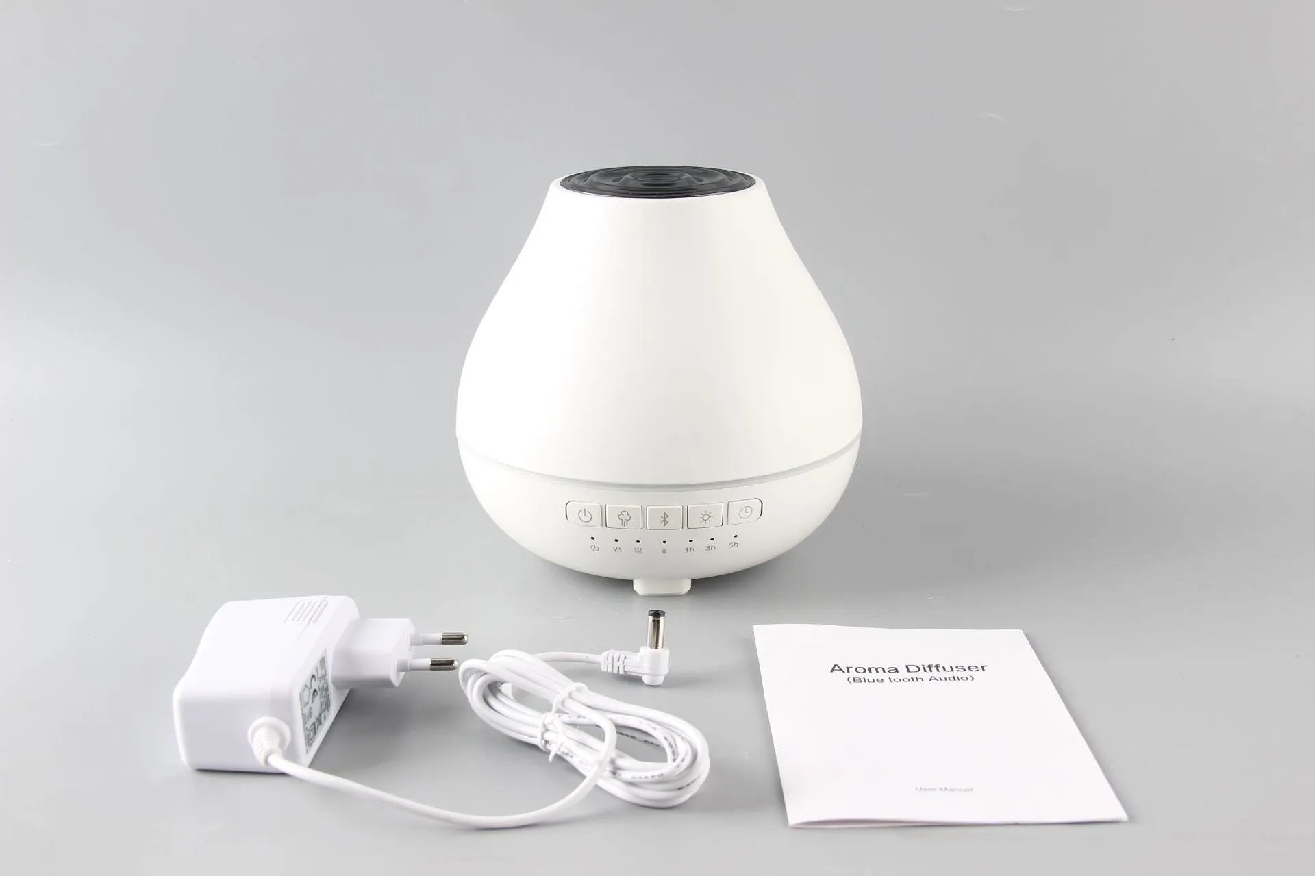 White round Bluetooth humidifier aroma diffuser with night light and speaker