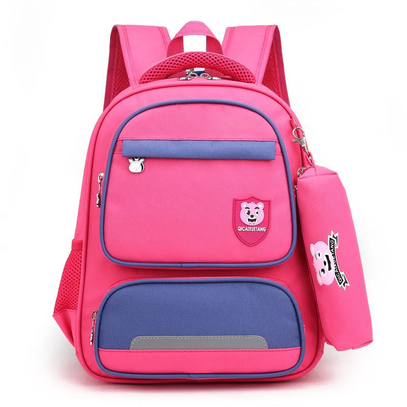 Korean style lightweight primary school backpack in blue made from Oxford cloth with zipper closure