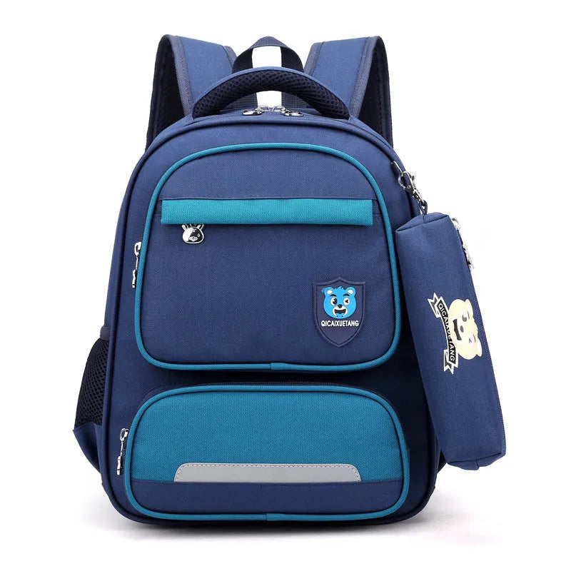 Korean style lightweight primary school backpack in blue made from Oxford cloth with zipper closure