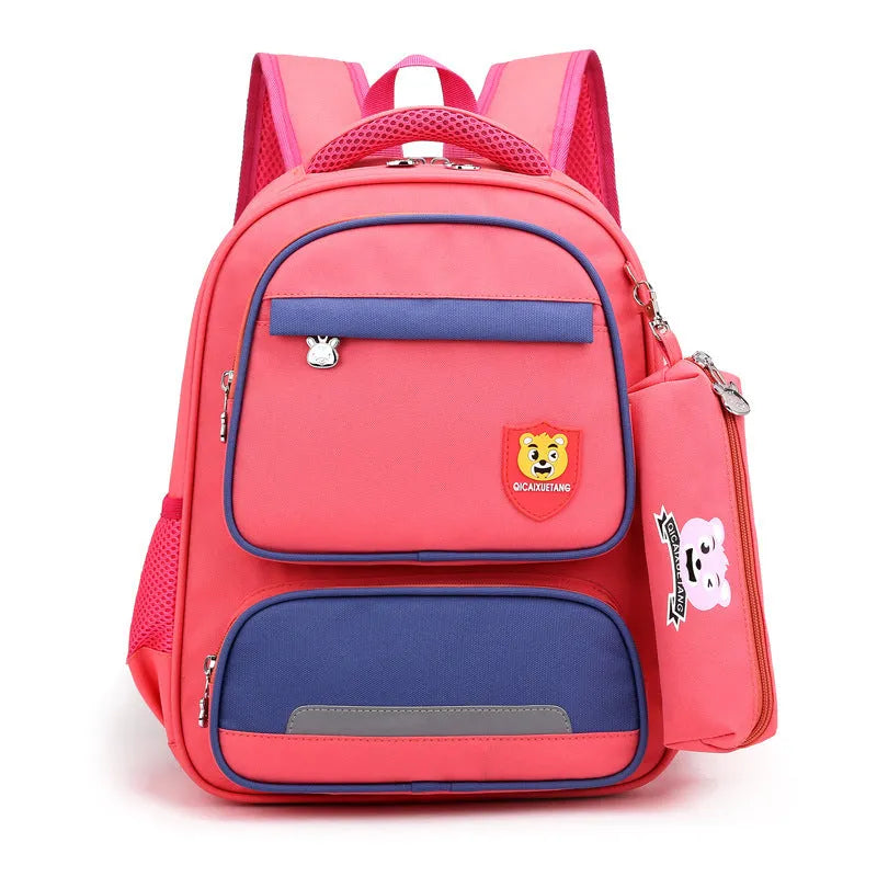Korean style lightweight primary school backpack in blue made from Oxford cloth with zipper closure