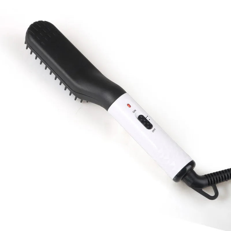 Gold multifunctional hair straightener comb for men with MCH technology and two temperature modes, including ceramic teeth and rubber anti-scald layer
