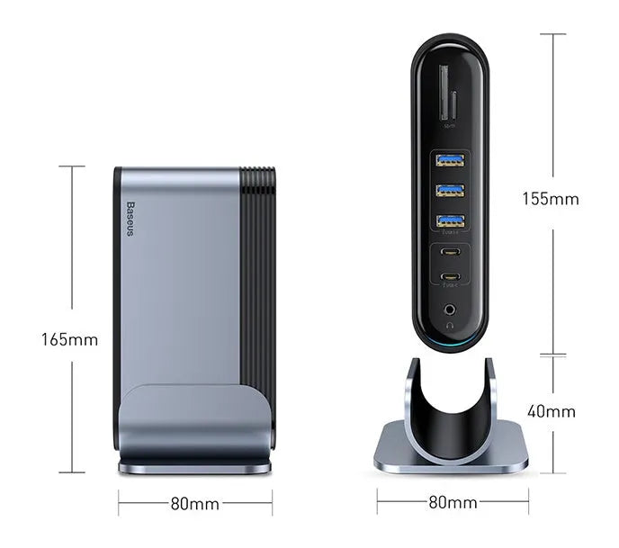 Deep space grey 16-in-1 Type-C docking station with multiple interfaces and external power supply