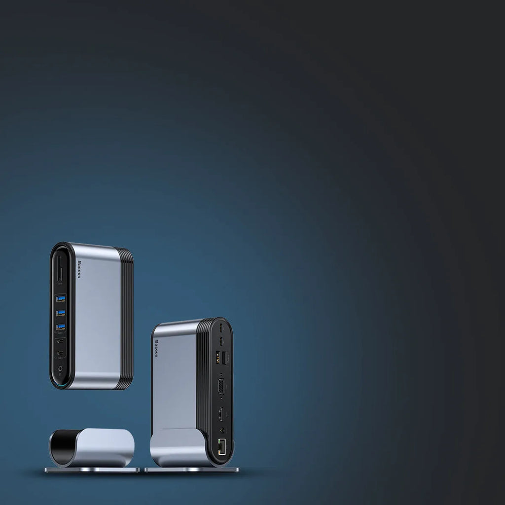 Deep space grey 16-in-1 Type-C docking station with multiple interfaces and external power supply