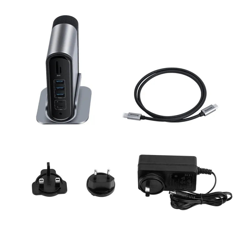 Deep space grey 16-in-1 Type-C docking station with multiple interfaces and external power supply