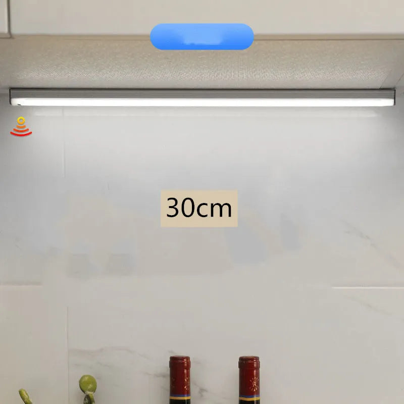 White LED hand-scanning induction cabinet lamp strip with rechargeable wireless design for kitchen or wardrobe use