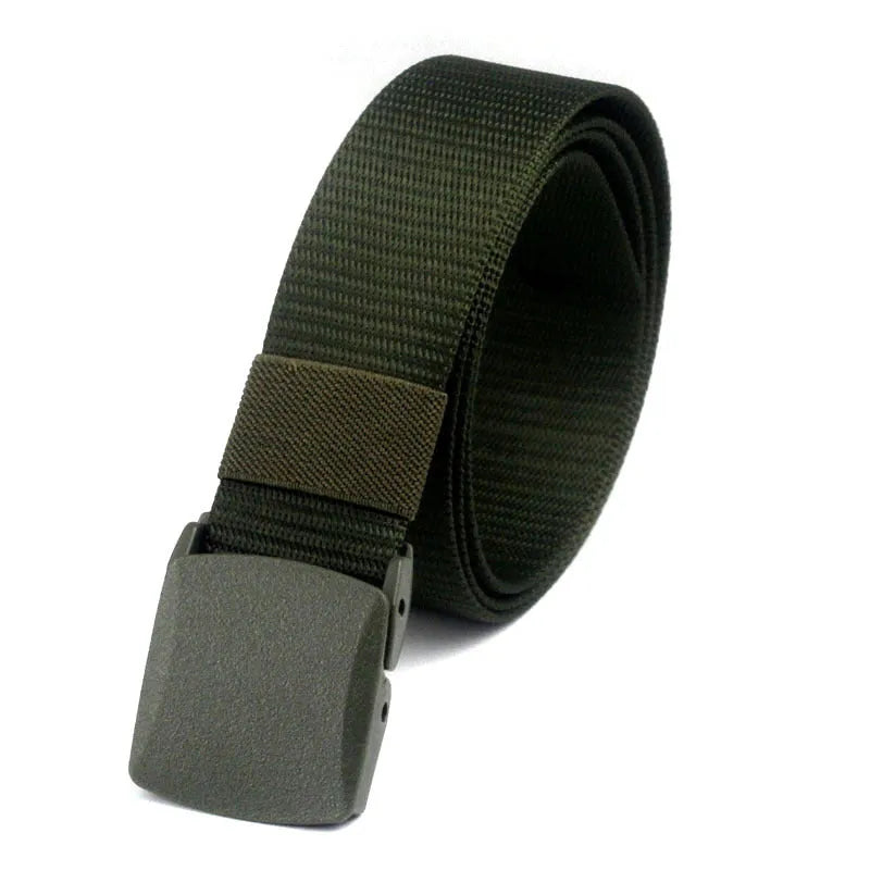 Military nylon adjustable belt woven canvas with plastic oval buckle green colour 120cm