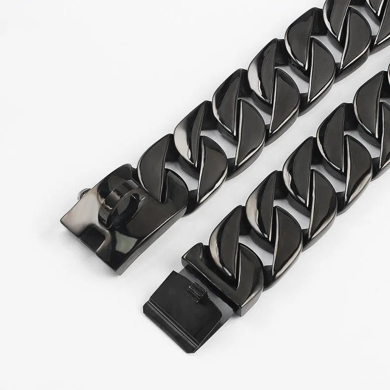 Stainless steel dog chain collar with polished links, available in sizes 30 to 75 cm