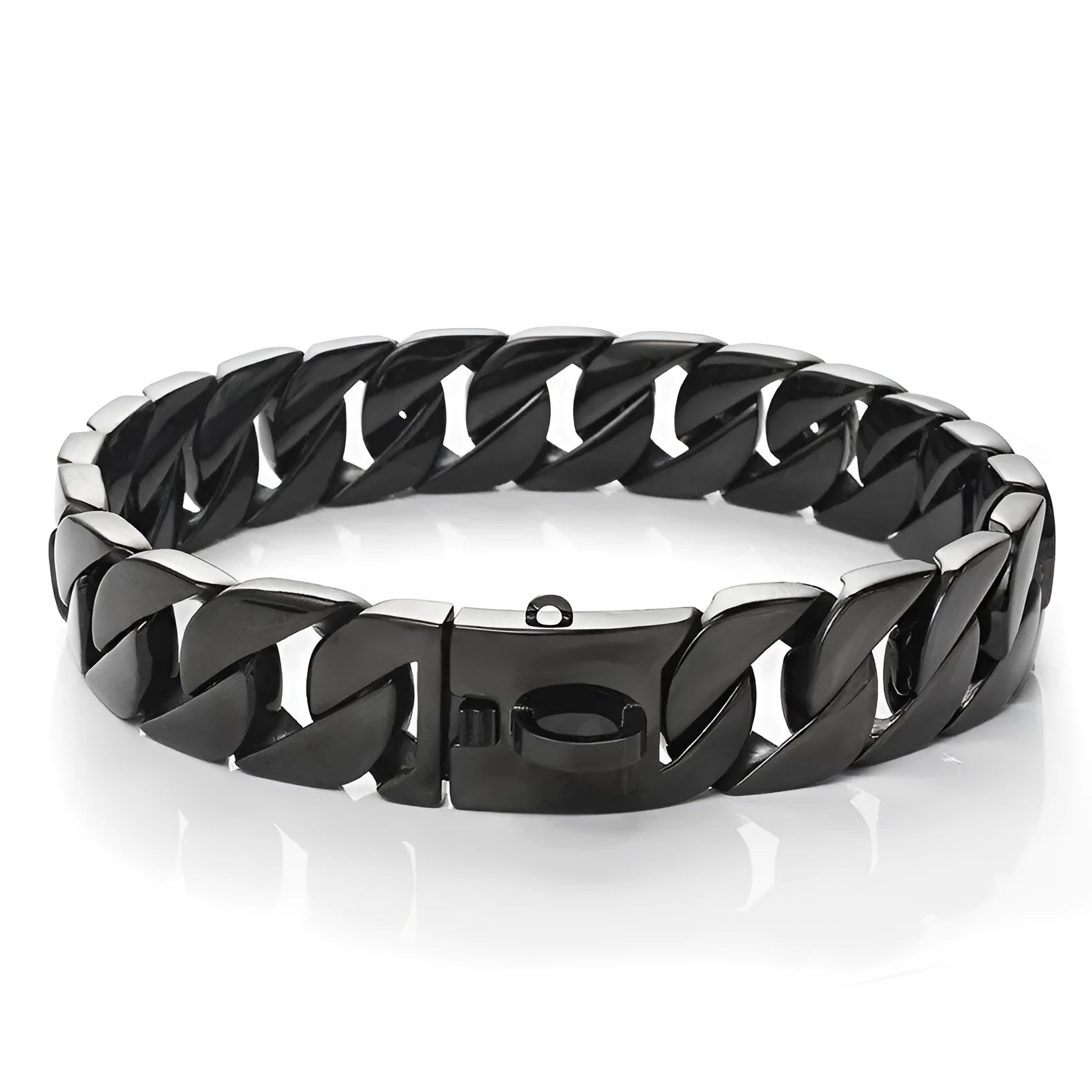 Stainless steel dog chain collar with polished links, available in sizes 30 to 75 cm