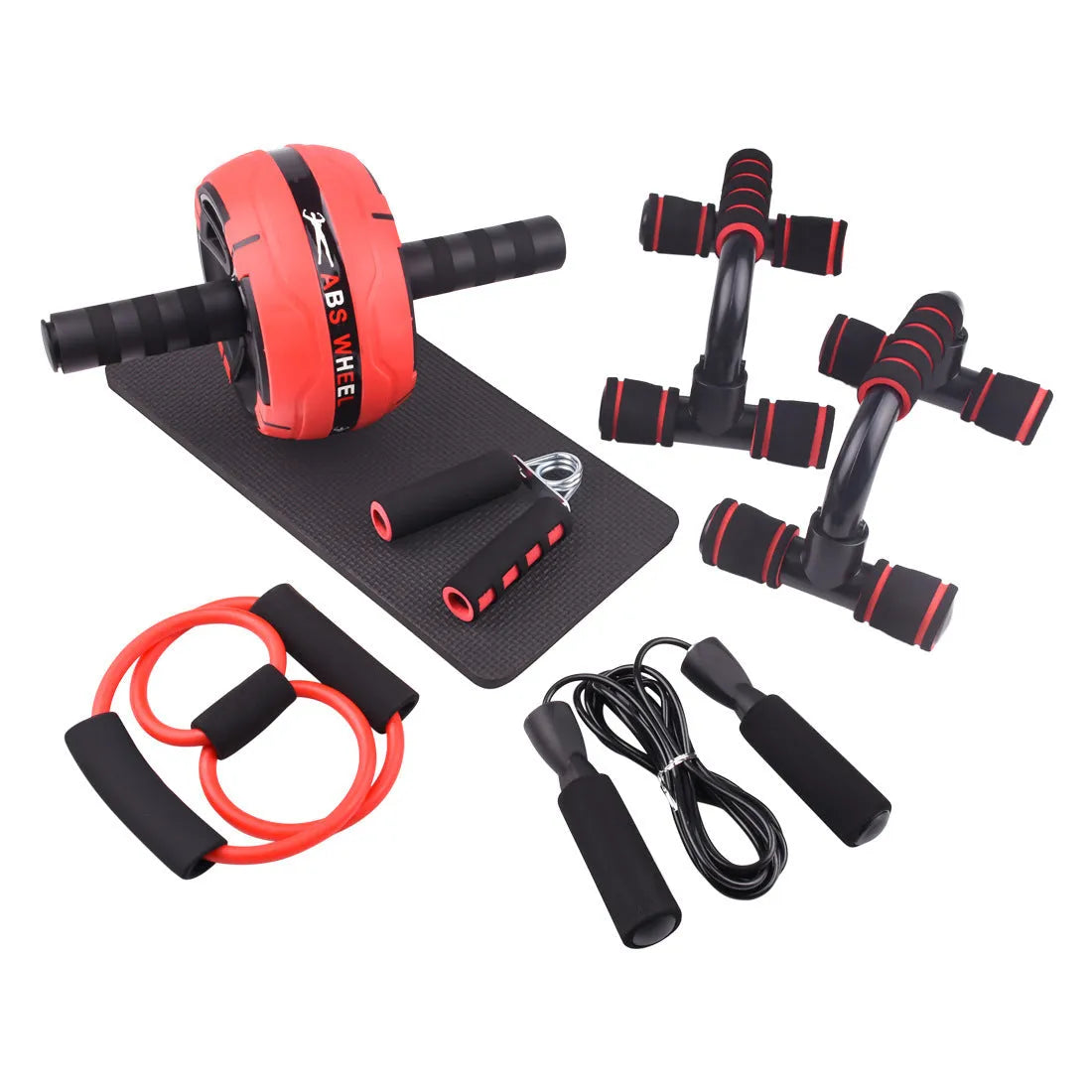 Resistance bands and push-up bar abdominal power set in chosen colour, showing portable fitness equipment.