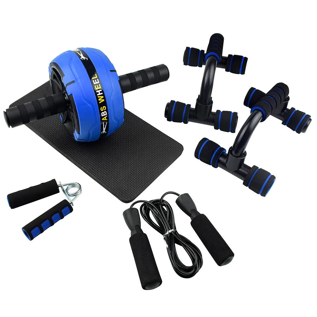 Resistance bands and push-up bar abdominal power set in chosen colour, showing portable fitness equipment.