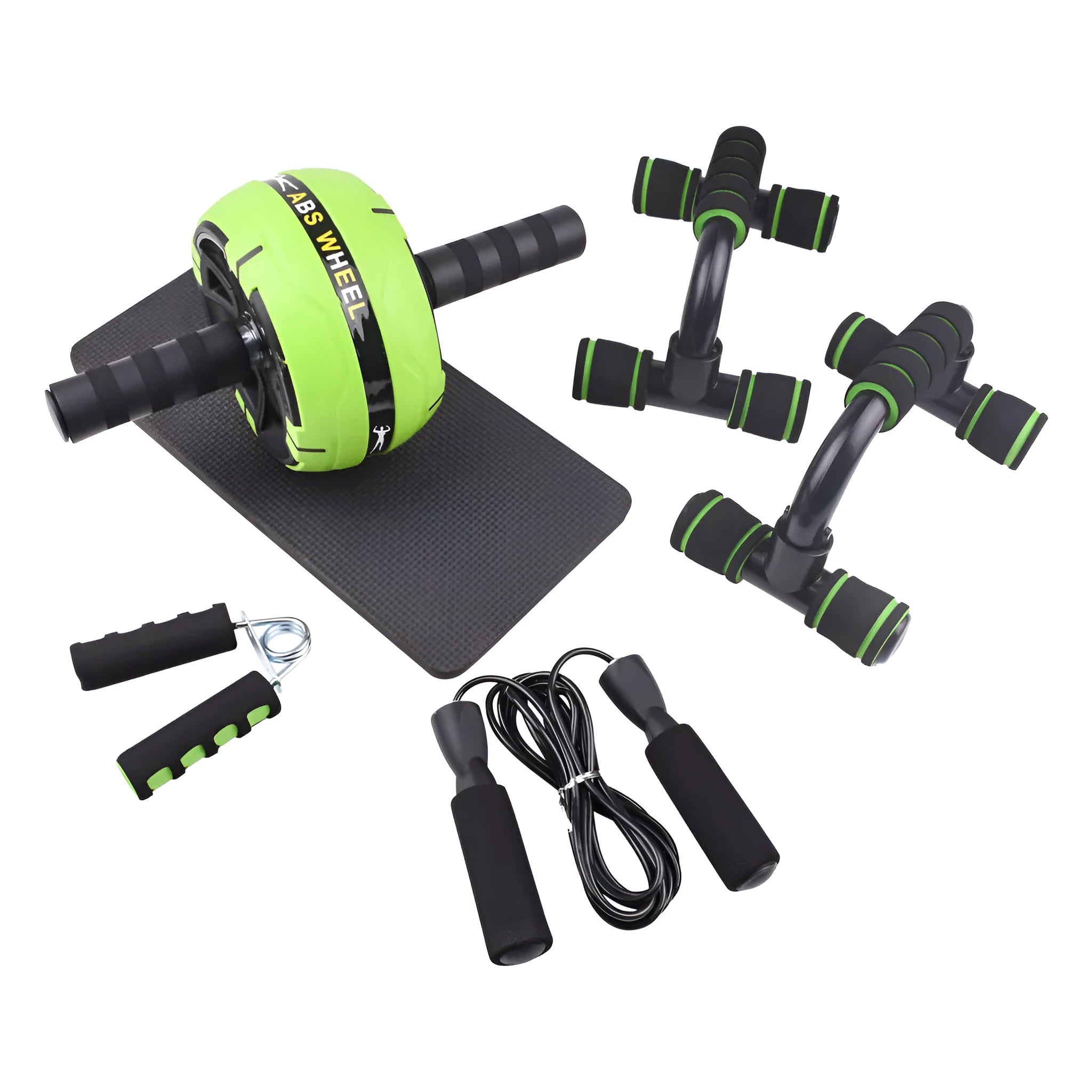 Resistance bands and push-up bar abdominal power set in chosen colour, showing portable fitness equipment.