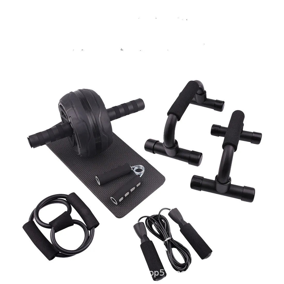 Resistance bands and push-up bar abdominal power set in chosen colour, showing portable fitness equipment.