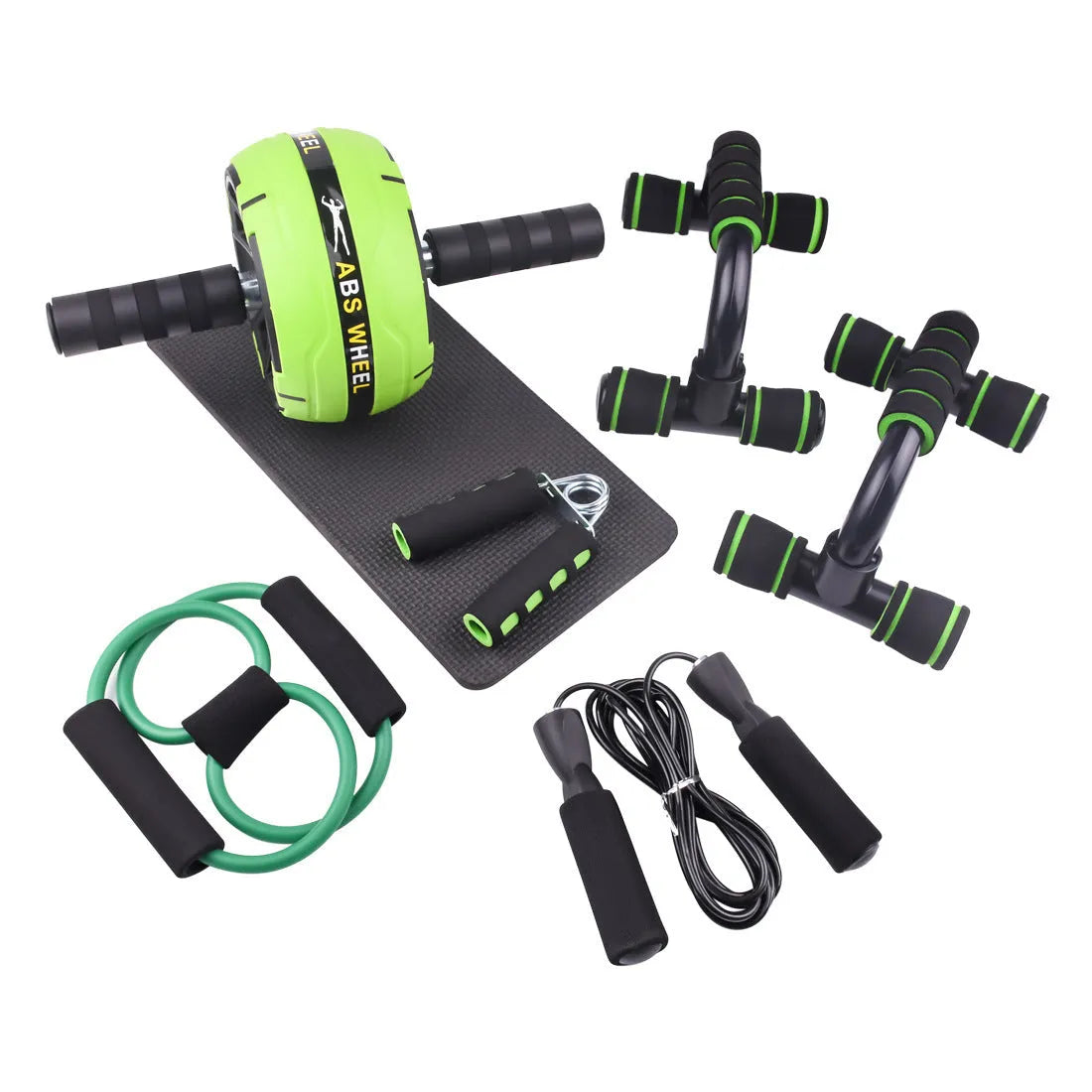 Resistance bands and push-up bar abdominal power set in chosen colour, showing portable fitness equipment.