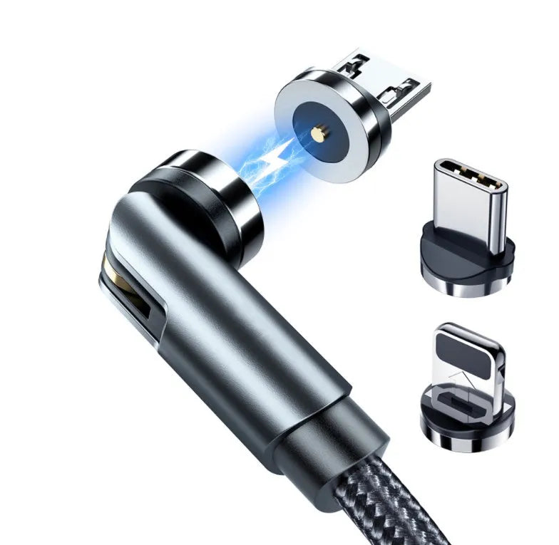 Essager rotating magnetic USB charging cable with blue LED light showing 540° rotation capability