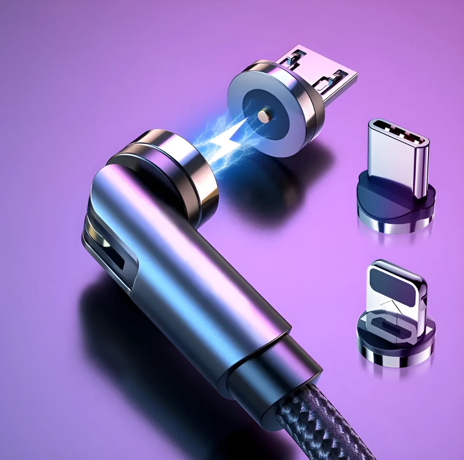 Essager rotating magnetic USB charging cable with blue LED light showing 540° rotation capability