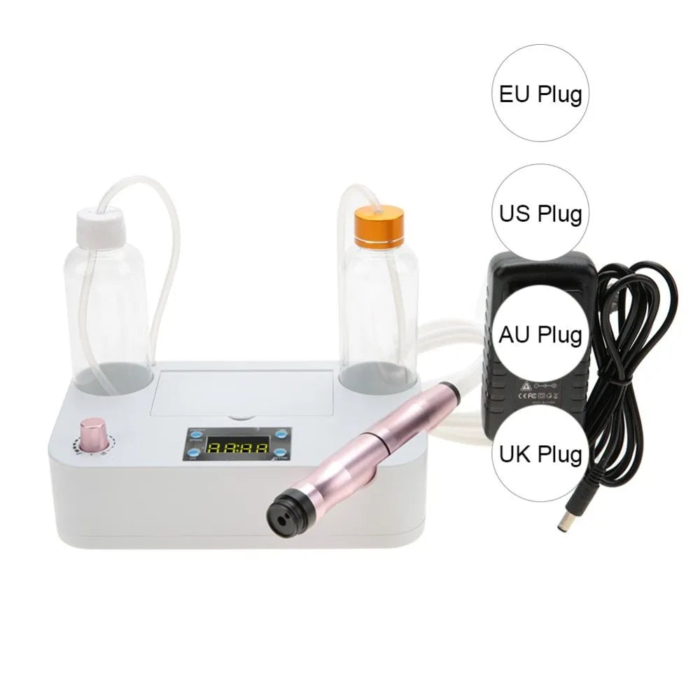 Portable oxygen spray hydro jet machine for blackhead removal and skin rejuvenation, 26cm size, with bottles and crystal heads.