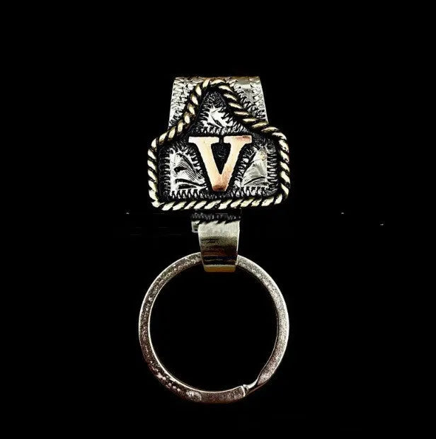 Handmade metal cow tag belt keychain in a selected colour from the A-Z letter range.