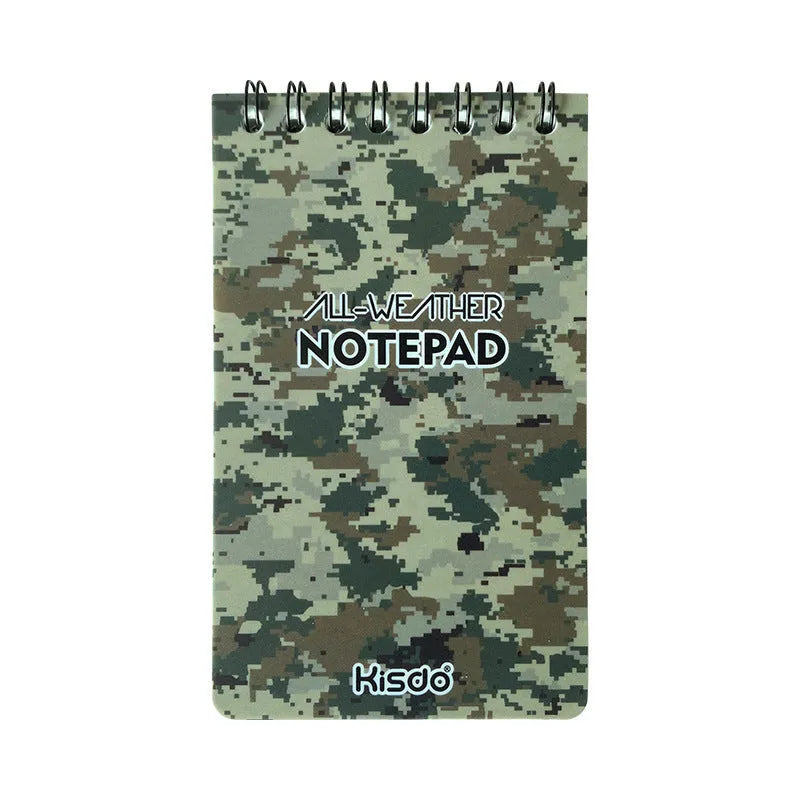 Waterproof spiral bound notepad with camouflage cover and stone paper pages