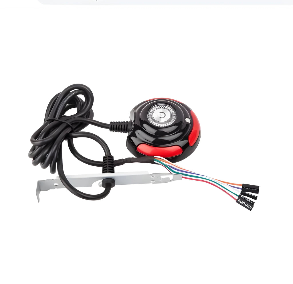 Jinhetian computer desktop switch with on/off button, reset button and indicator light, black and red, 1.6m cable