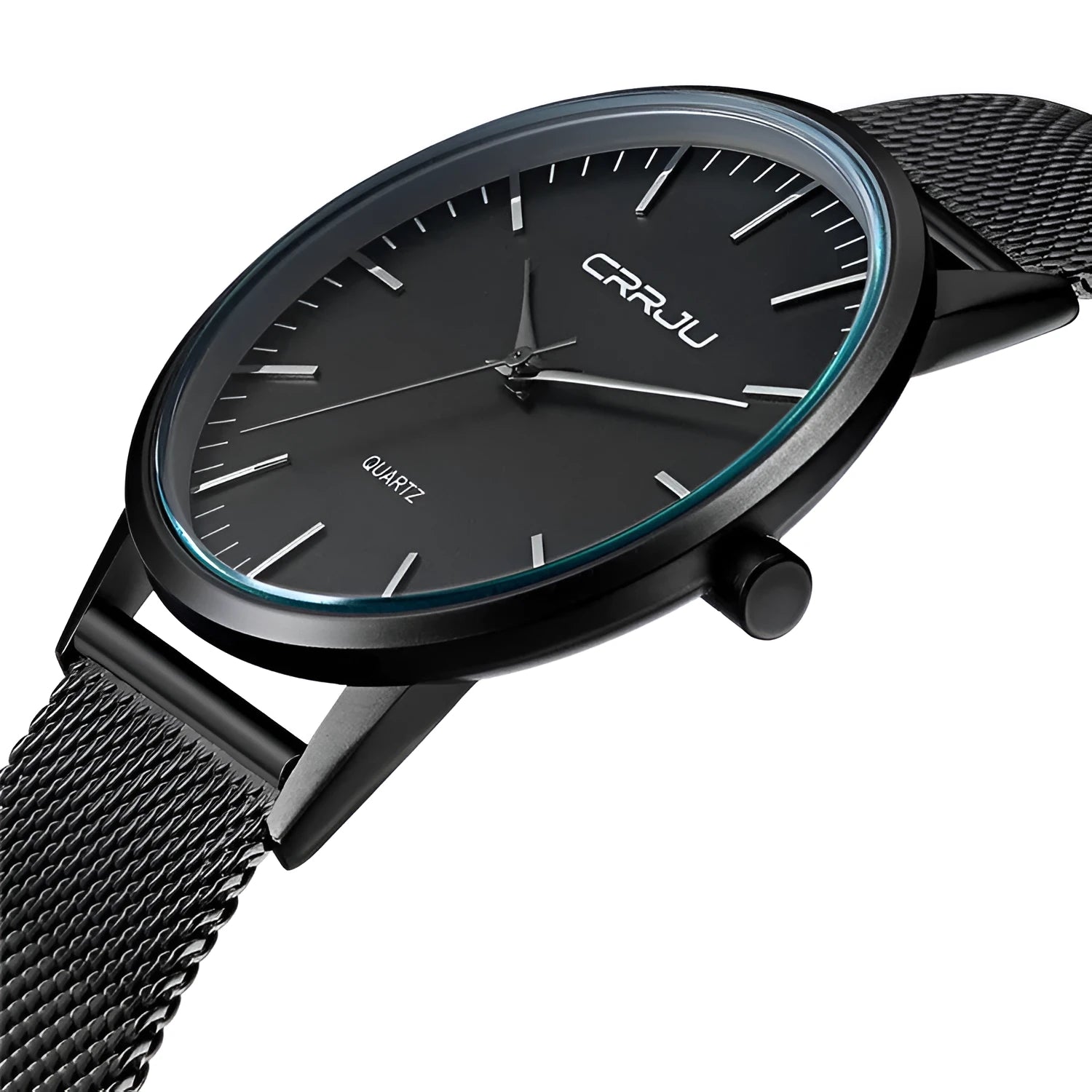 Casual men's and women's quartz watch with alloy case, plexiglass mirror, and mesh or leather strap options.