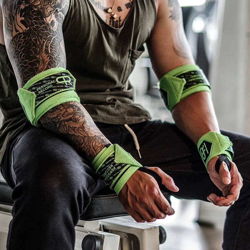 Non-woven fabric wristband for weightlifting bench press support, 45cm length, black colour