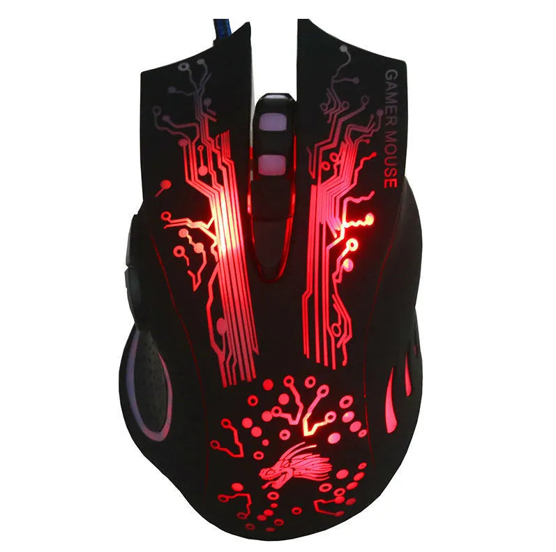 Betas wired optical gaming mouse with 7 buttons, USB cable, black glowing design, 2500 DPI rat size