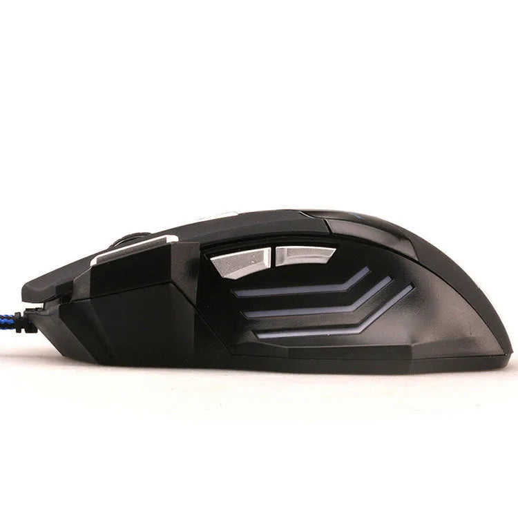 Betas wired optical gaming mouse with 7 buttons, USB cable, black glowing design, 2500 DPI rat size