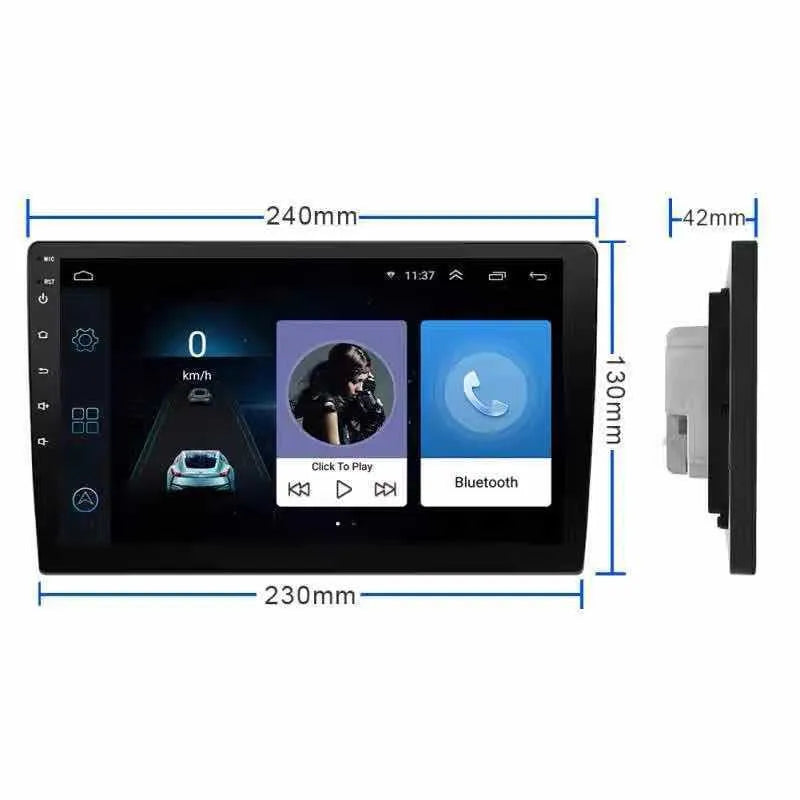 Black GM Android car sat nav with a large rotating LCD screen on a car dashboard.
