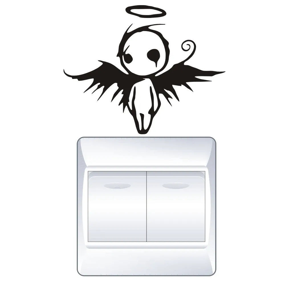 Retro gothic dark fallen angel PVC body sticker with geometric abstract pattern on white background, 10CMx13CM, black design