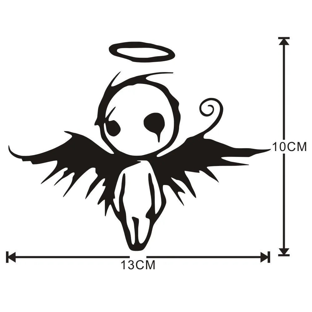 Retro gothic dark fallen angel PVC body sticker with geometric abstract pattern on white background, 10CMx13CM, black design